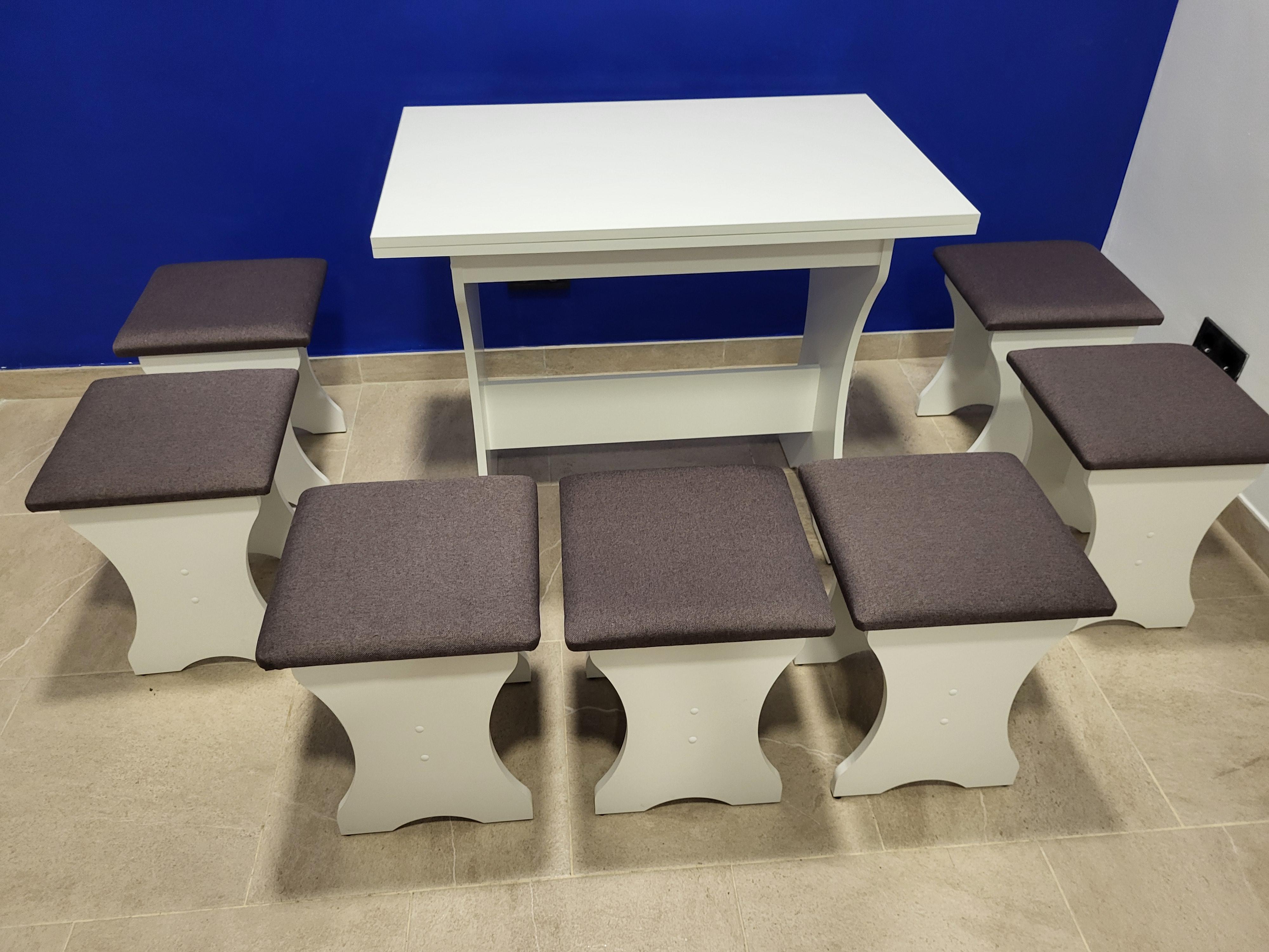 Стіл розкладний та 7 табуреток Сімейний Білий/Бонус Нова (S7T-B-BN)