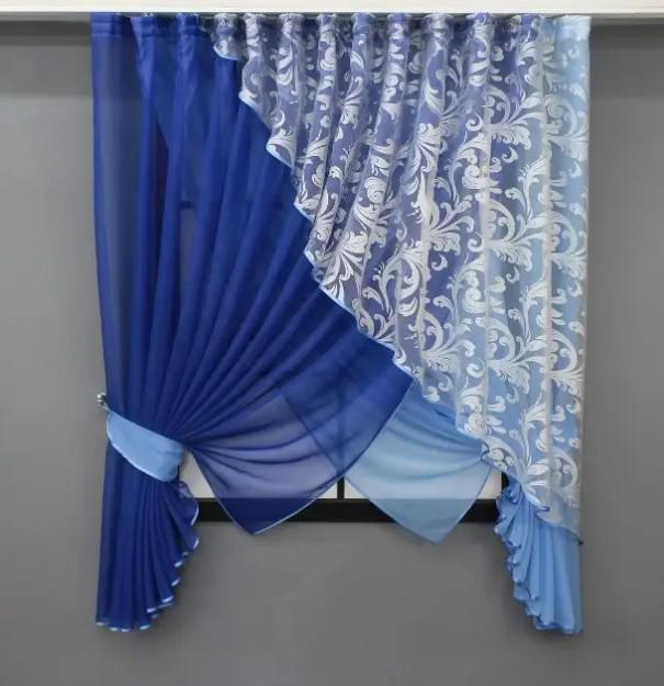 Комплект штор шифон/органза 300х170 см Синий/Голубой/Бежевый (063к 13)