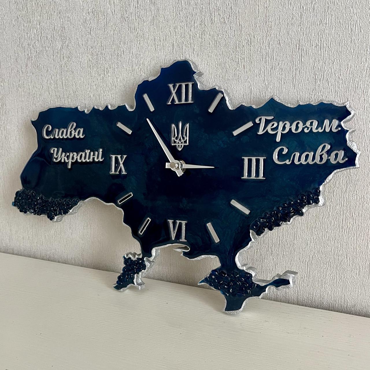 Часы настенные из эпоксидной смолы Карта Украины 40x25 см