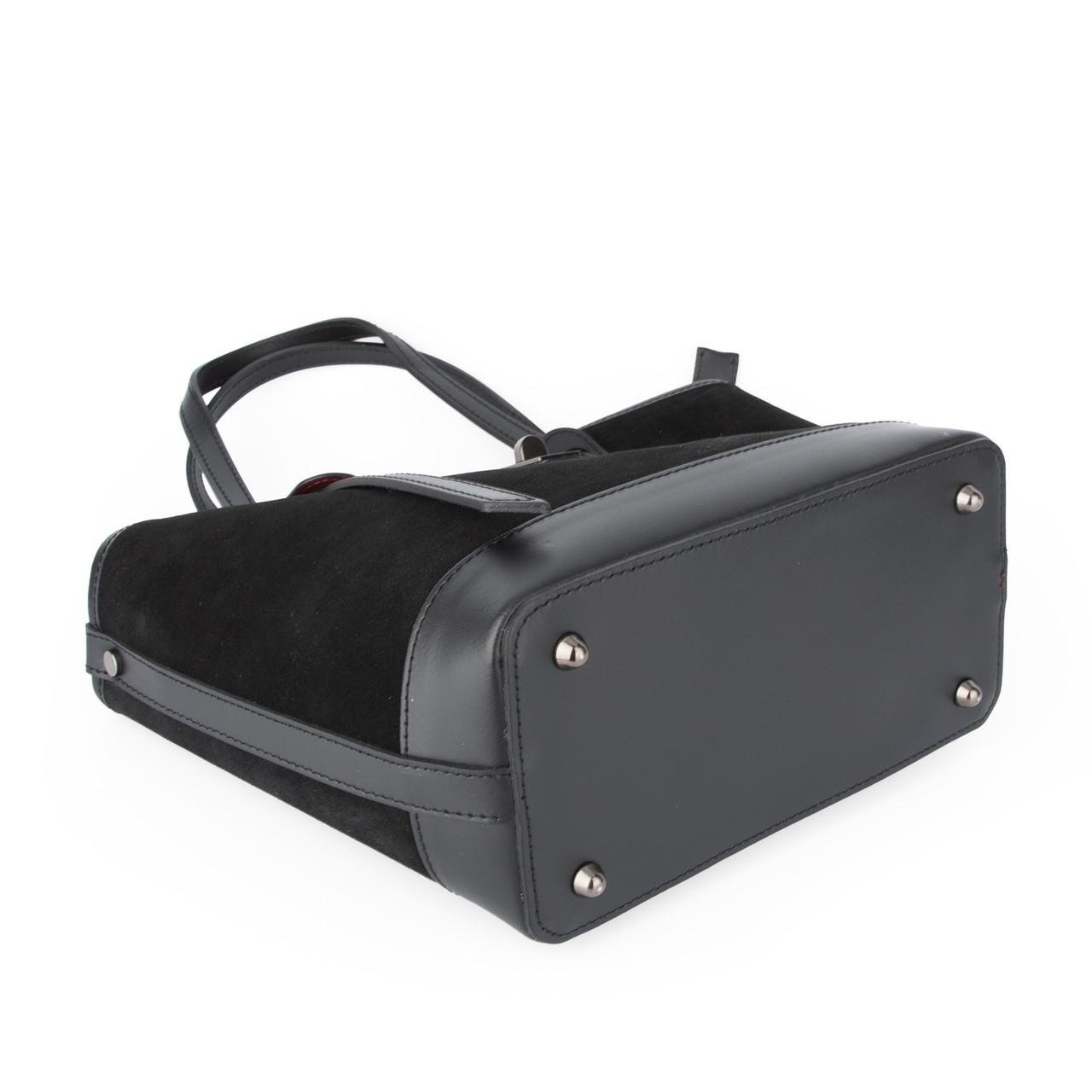 Сумка жіноча замшева Virginia Conti 04054 з червоною підкладкою Чорний (2765053115) - фото 4