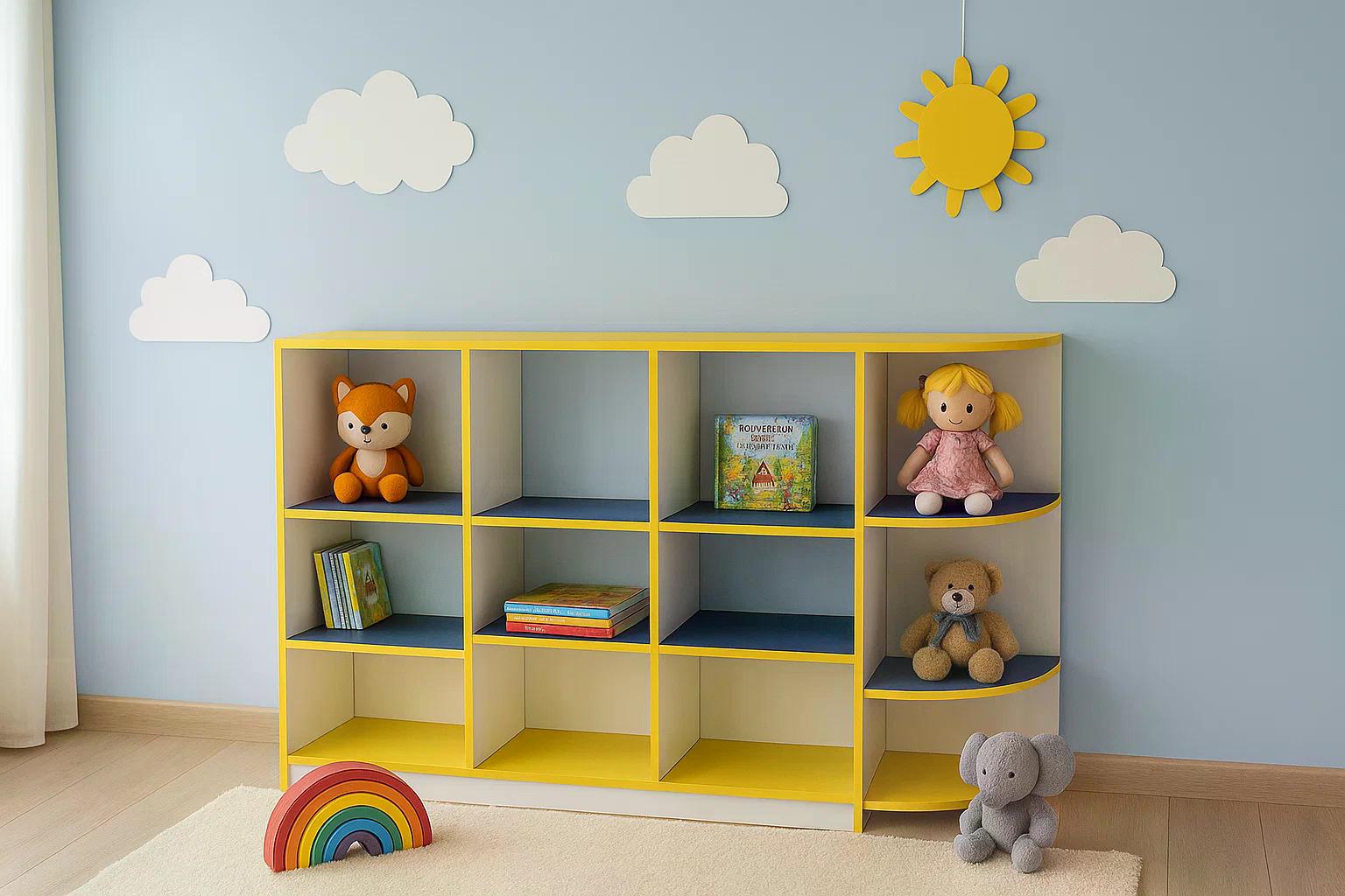 Стелаж для іграшок Муравейка для дитячого садка Жовтий/Синій - фото 2 Стелаж для іграшок Муравейка для дитячого садка Жовтий/Синій - фото 2