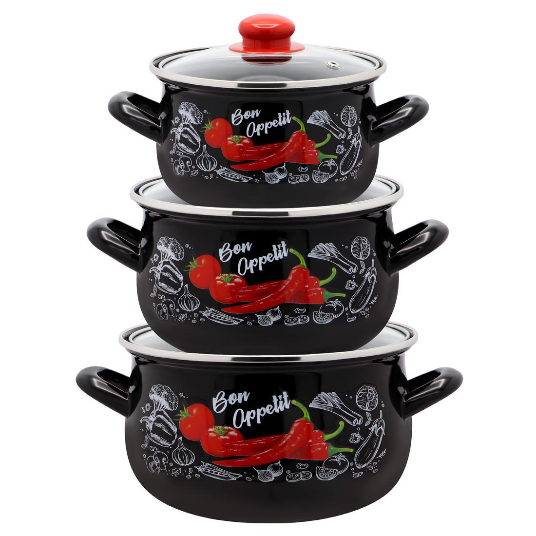 Каструлі емальовані Interos 3 шт. Перець Каструлі емальовані Interos 3 шт. Перець