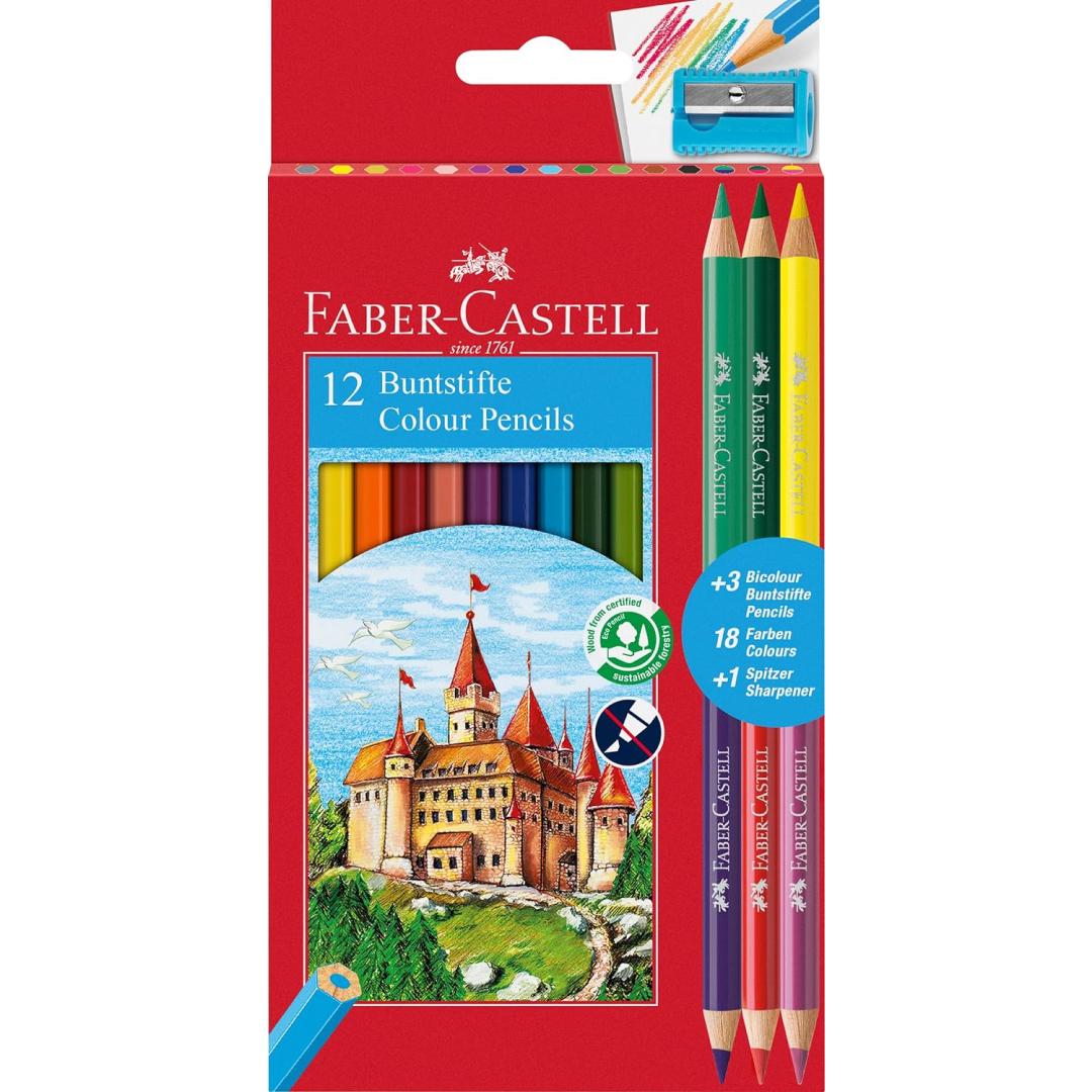 Олівці кольорові Faber-Castell Замок 12 кольорів та 3 двоколірні - фото 1