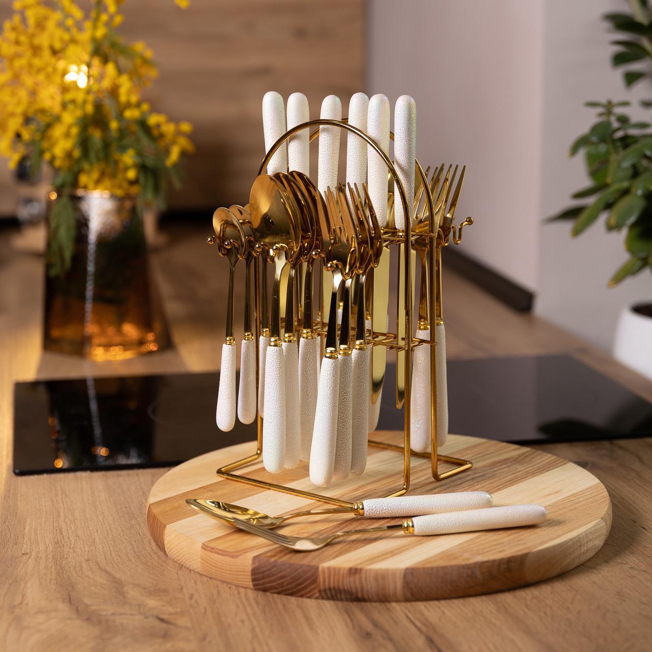 Набор столовых приборов на подставке 24 пр. с керамическими ручками (HP-20-49) - фото 2 Набор столовых приборов на подставке 24 пр. с керамическими ручками (HP-20-49) - фото 2