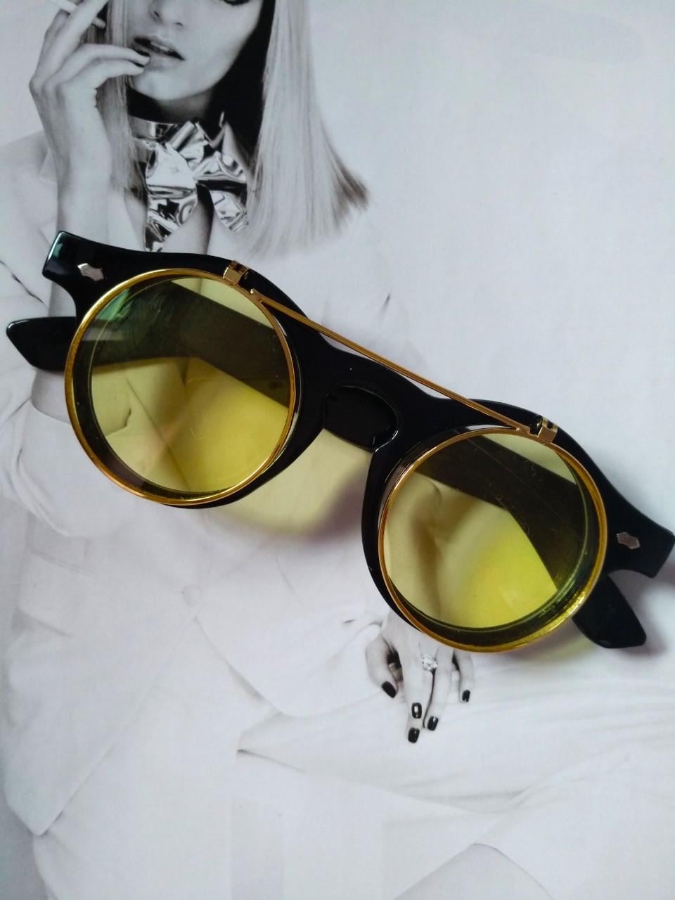 Очки солнцезащитные имиджевые круглые панк двойной флип Желтый
