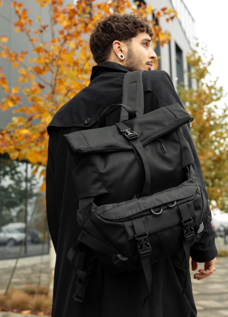 Рюкзак ролл мужской Sambag Roll Top Double тканевый 41х27х18 см Черный (24330065m)