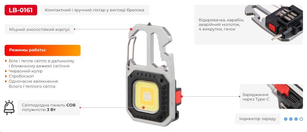 Ліхтар-брелок Intertool STORM LB-0161 Multi-tool 9в1 - фото 9