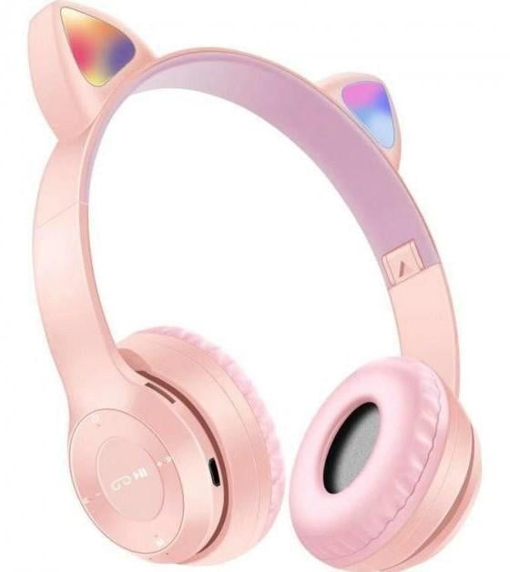 Наушники беспроводные детские Cat Ear P47M с кошачьими ушками с подсветкой Розовый (2104618324)