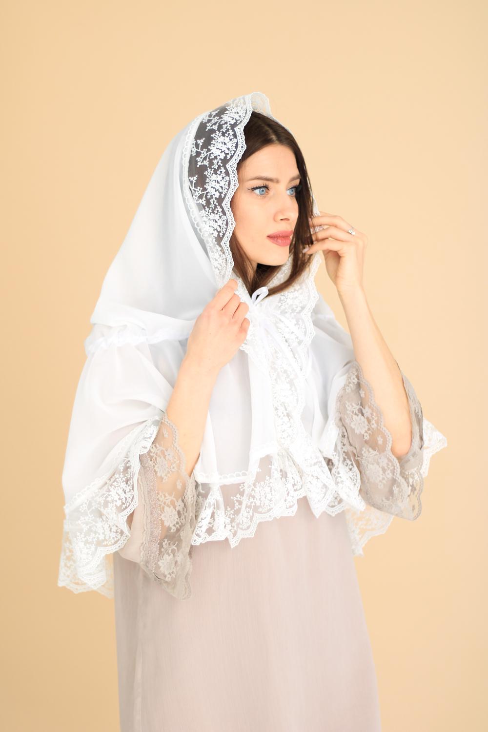 Палантин для храма на голову Снежно-молочный (п024) - фото 6