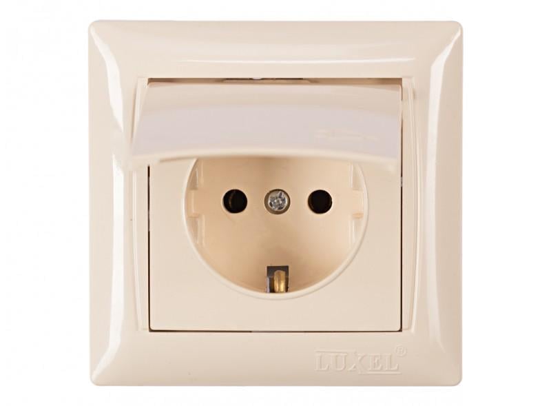 Розетка Luxel Primera 3311 1-я с/з с крышкой Кремовый (00000038669)
