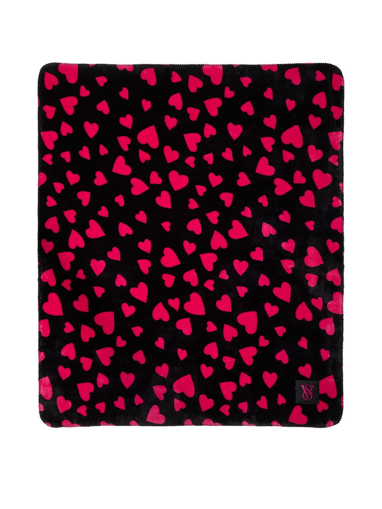 Плед Victoria's Secret Cozy-Fleece Blanket флісовий Чорний у сердечка (23120897) - фото 2