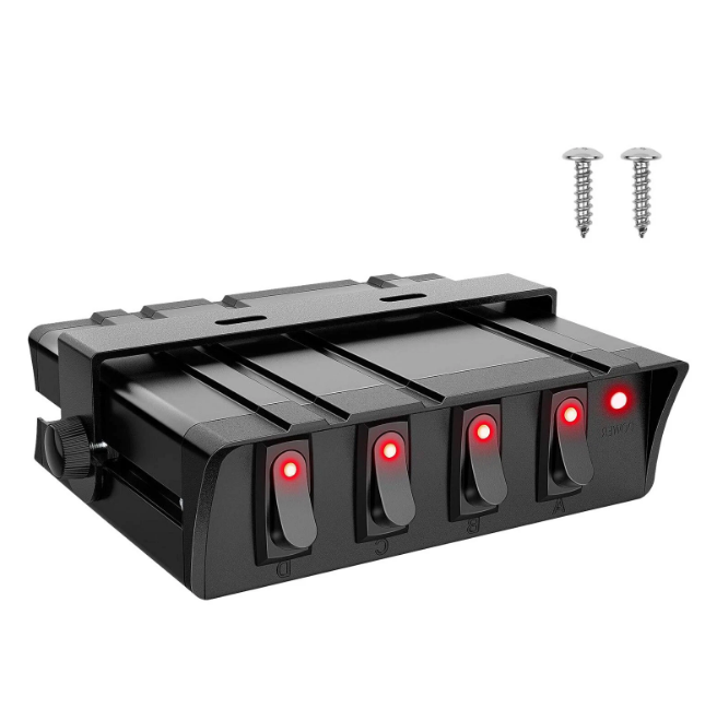 Блок перемикачів 4 клавіші 12/24V 40A алюмінієвий корпус Блок перемикачів 4 клавіші 12/24V 40A алюмінієвий корпус