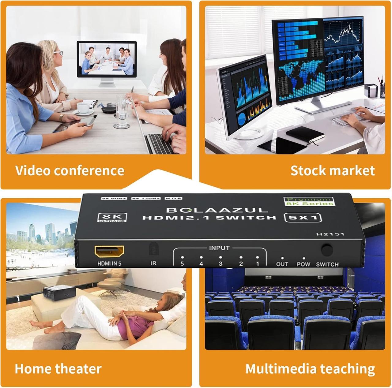 Переключатель 8K HDMI 2.1 5в1 с дистанционным управлением - фото 6