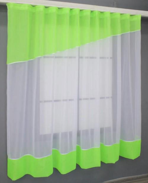 Гардина на кухню шифон 280х170 см Неоново-салатовый/Белый (047к) - фото 2 Гардина на кухню шифон 280х170 см Неоново-салатовый/Белый (047к) - фото 2