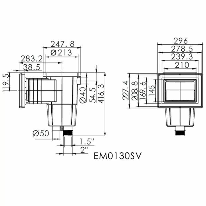 Скиммер под лайнер Emaux EM0130-SV Standart квадратная крышка с латунными вставками (14896081) - фото 2