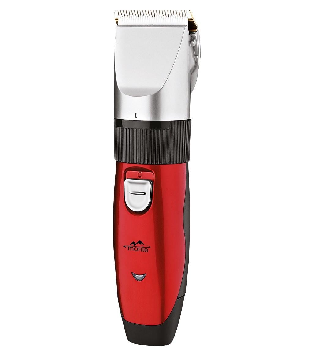 Машинка для стрижки аккумуляторная Monte MT-5048 титаново-керамические лезвия/4 насадки 3-12 мм Серебряно-красный (33348746)