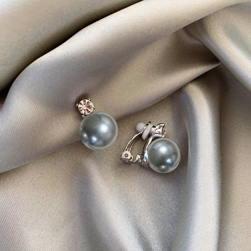 Сережки кліпси з перлами висячі сірі перлини (1296996822)