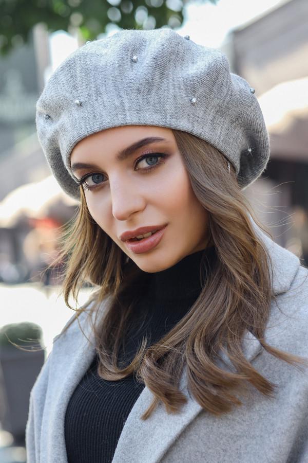 Берет с жемчужинами Braxton Алеста женский Серый (6071)