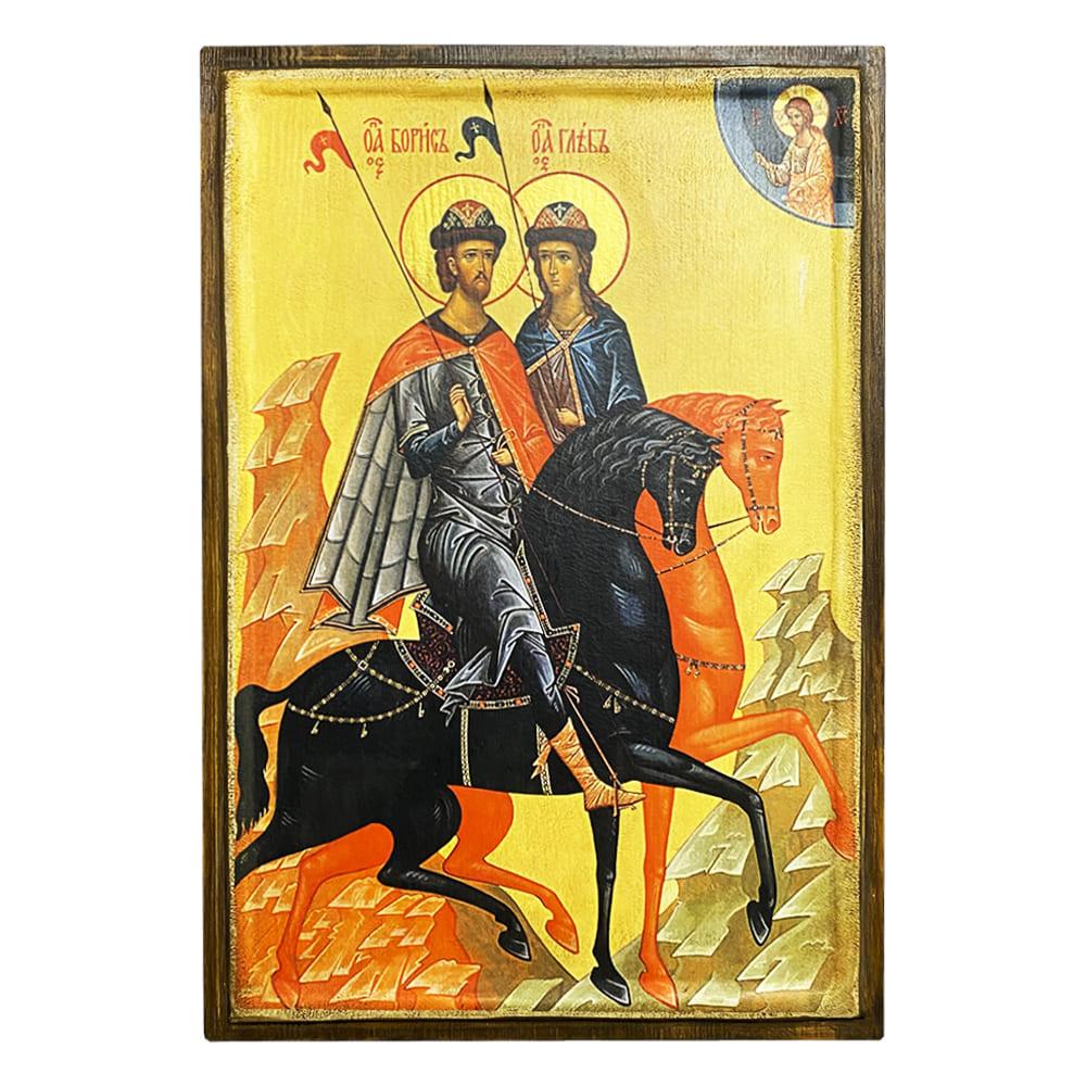Икона Борис и Глеб на дереве 40х30 см см (112-0167в)