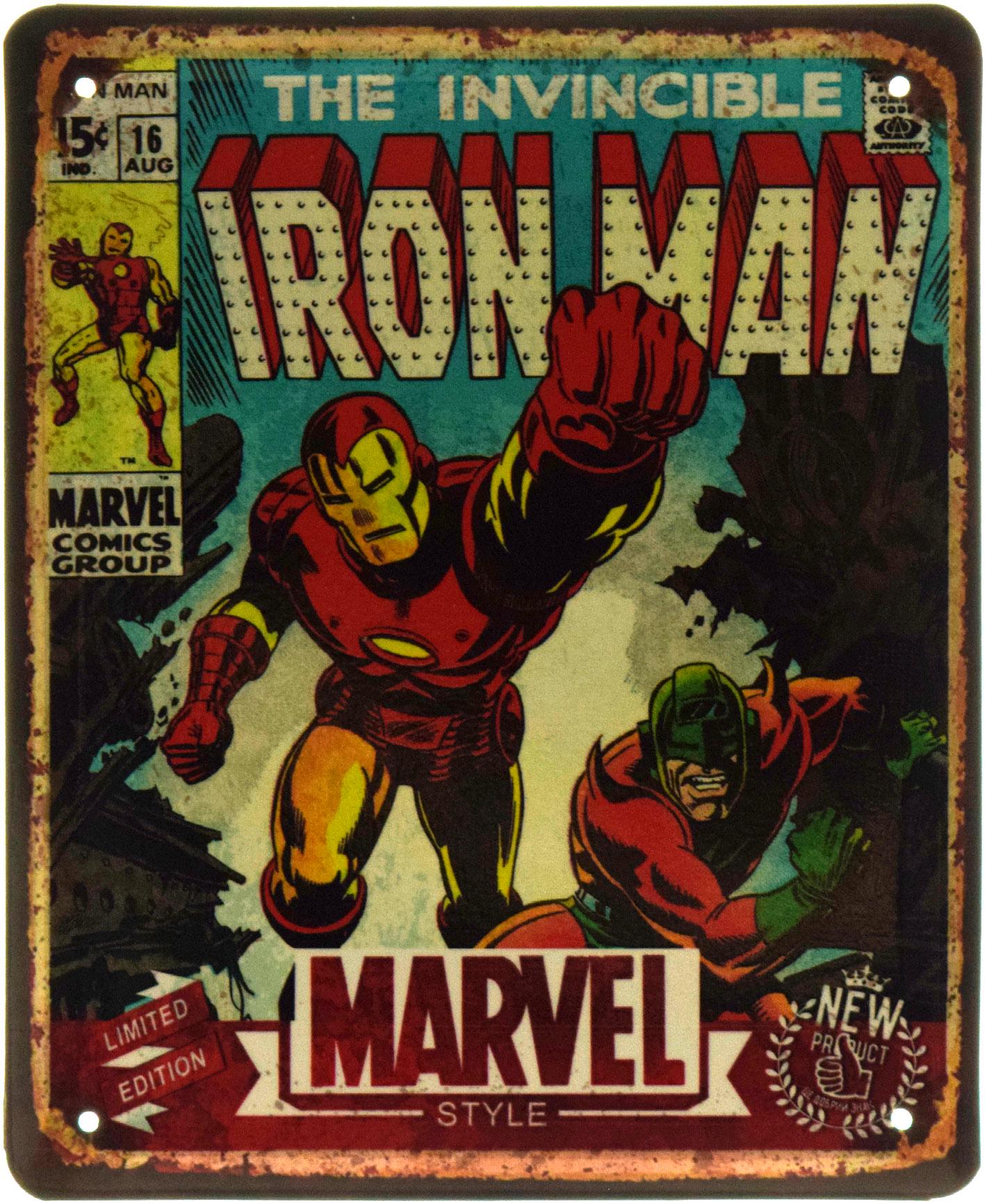 Табличка металлическая "The Invincible Iron Man Marvel" 18x22 см (ms-103618)