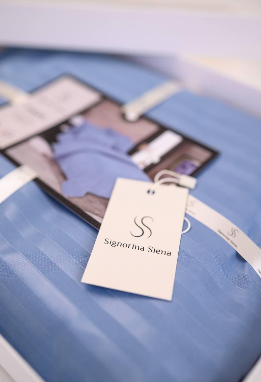 Комплект постільної білизни Signorina Siena зі страйп-сатину євро 50х70 см/70х70 см Блакитний (0015E) - фото 2