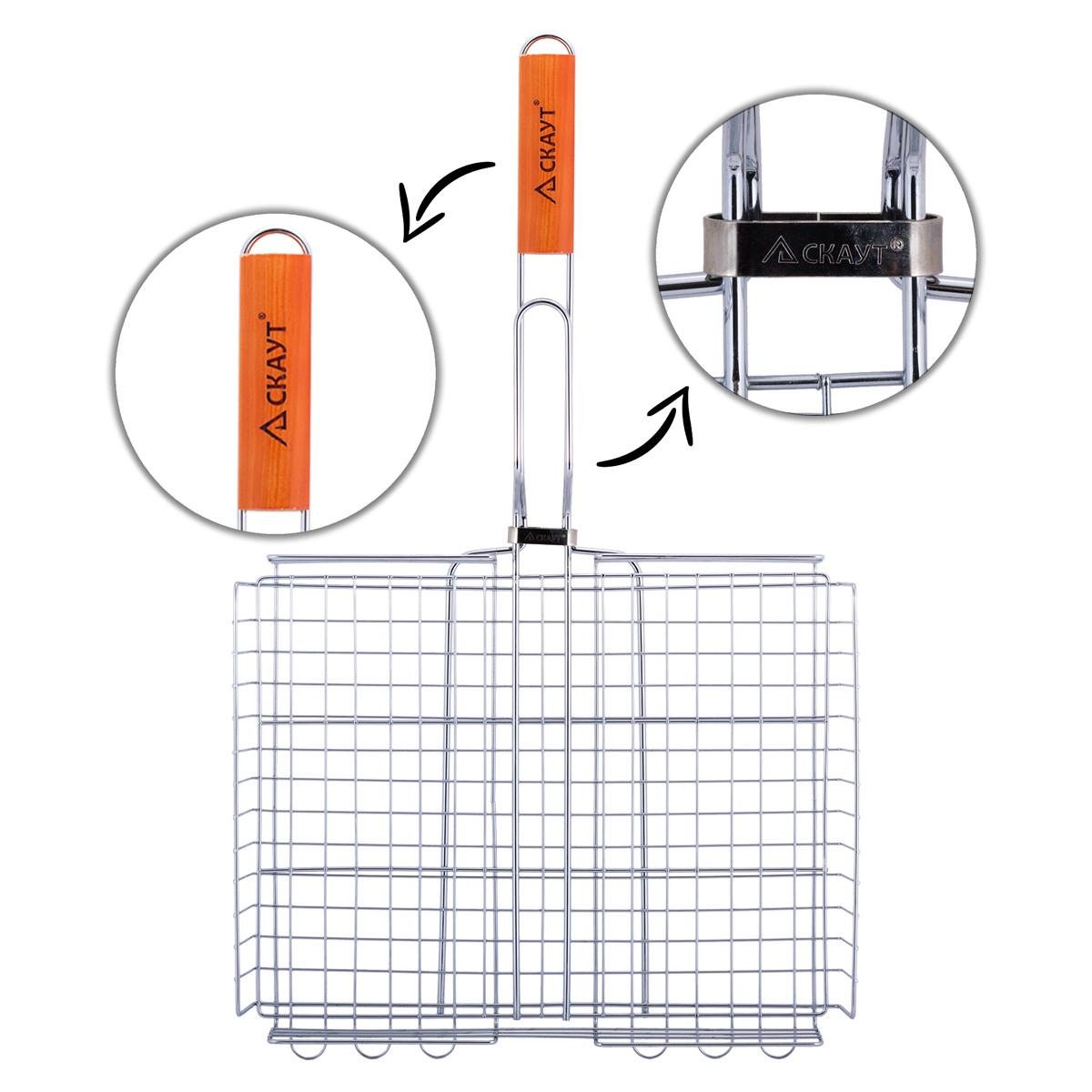 Решітка для гриля глибока Скаут КМ-0705 із хромованої сталі та дерева 38х28х6 см (150-84-0705) - фото 4 Решітка для гриля глибока Скаут КМ-0705 із хромованої сталі та дерева 38х28х6 см (150-84-0705) - фото 4