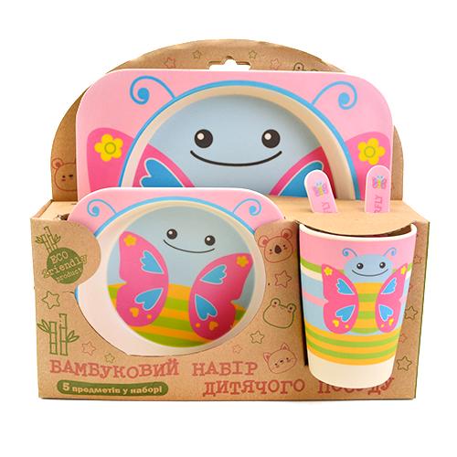 Набор детской бамбуковой посуды Stenson MH-2770-43 Бабочка 5 пр. (542600)