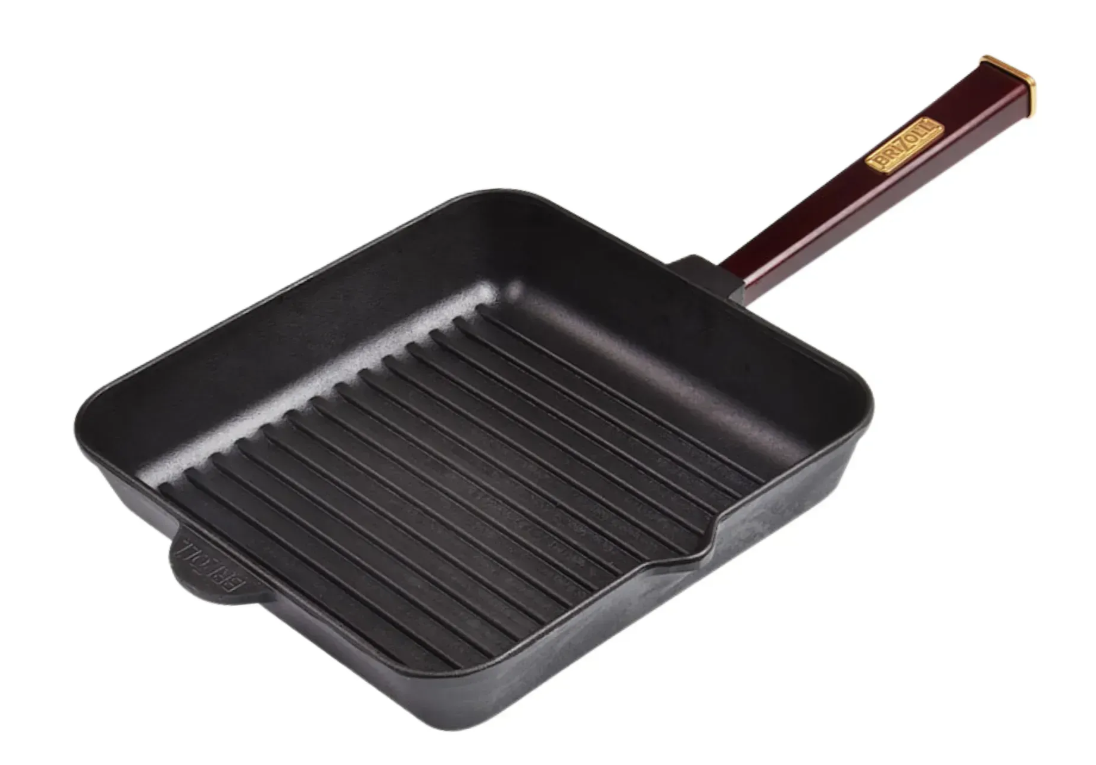 Сковорода чугунная Brizoll Optima квадратна гриль с деревянной ручкой Bordo 260x260x50 мм