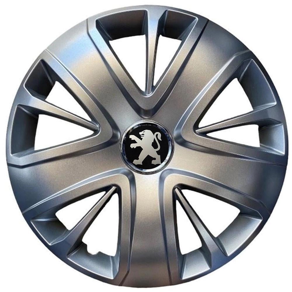 Колпаки автомобильные модельные  SJS 341 с логотипом Peugeot R15 4 шт. Серебрянный