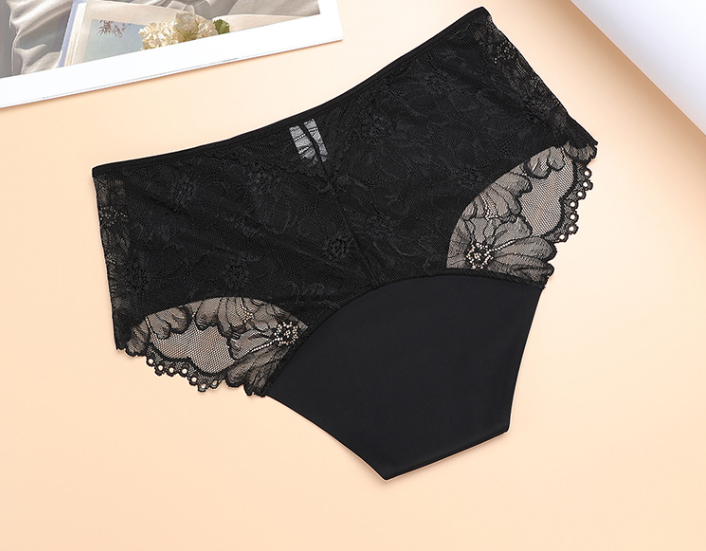 Трусы для месячных безшовные с кружевной вставкой сзади M Черный