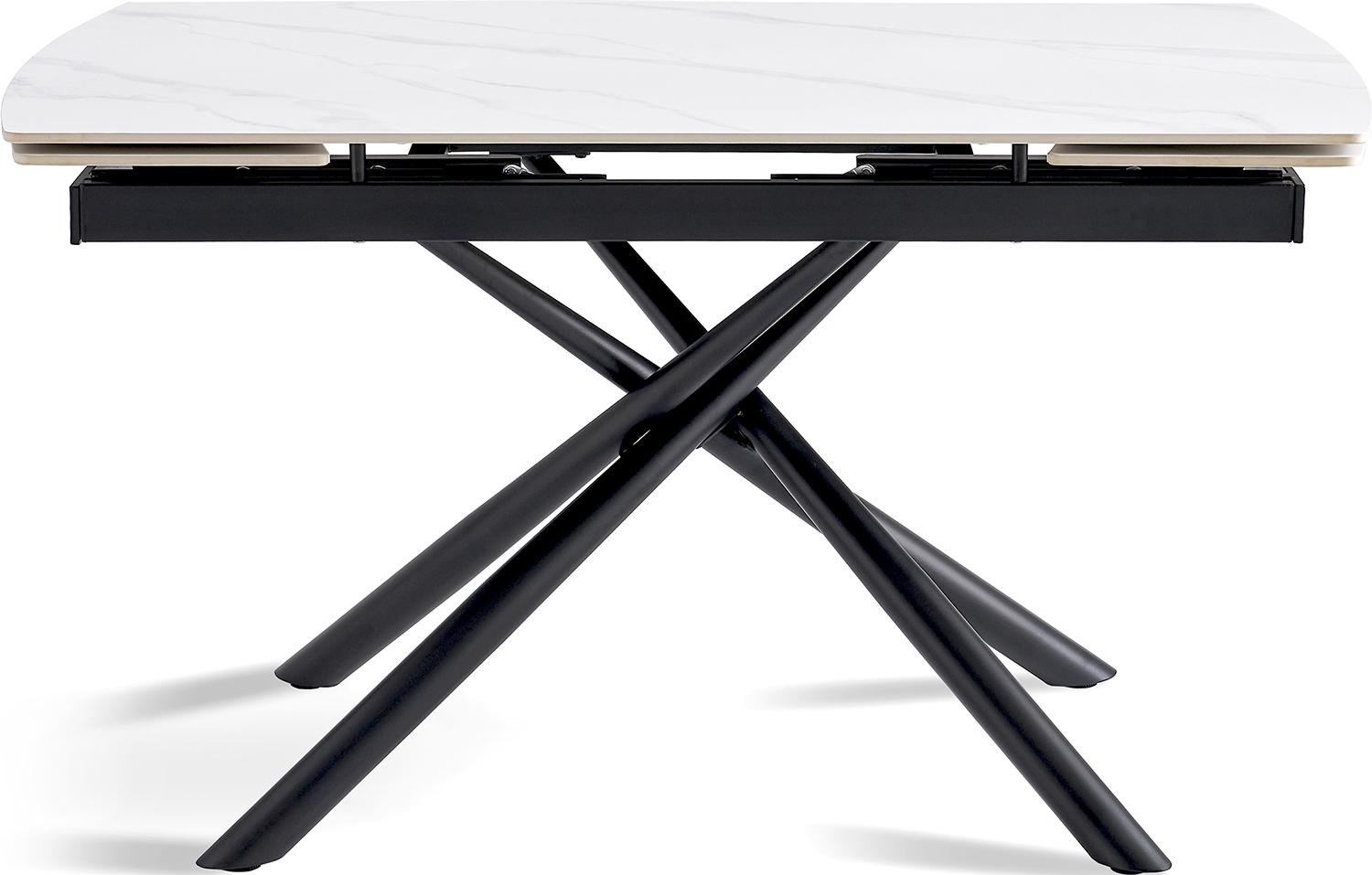 Стіл обідній Alba розкладний 6-8 місць 140 см Pure white ceramic top black base (13969)