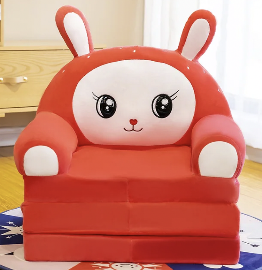 Детское кресло-кровать трансформер мягкое Зайчик 50 см Красный