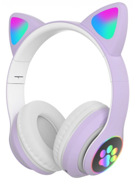 Навушники бездротові Cat Headset M23 Bluetooth з RGB і котячими вушками Purple - фото 1