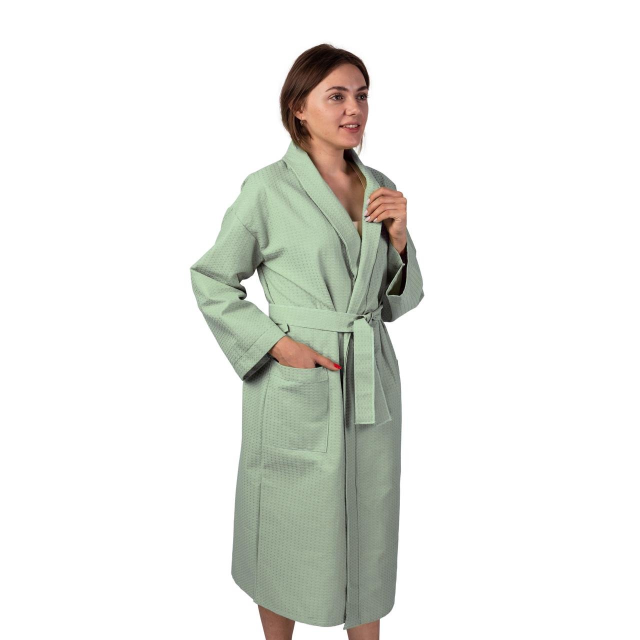 Халат вафельный Luxyart Кимоно хлопок р. 50-52 L Мятный (LS-8787)