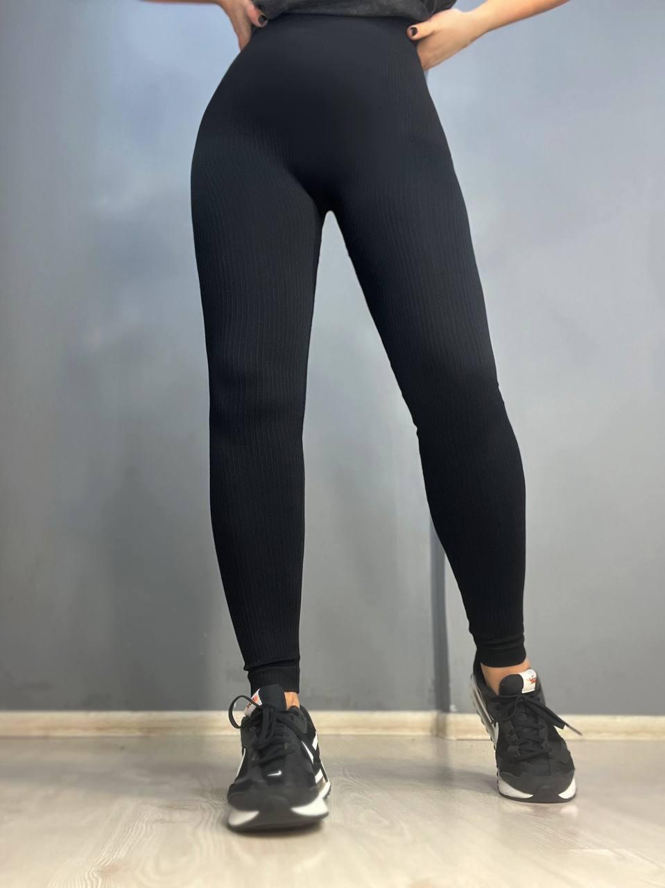 Лосини жіночі Kenalin 0923 рубчик широкий пояс ефект пуш-ап OS Чорний (3228)