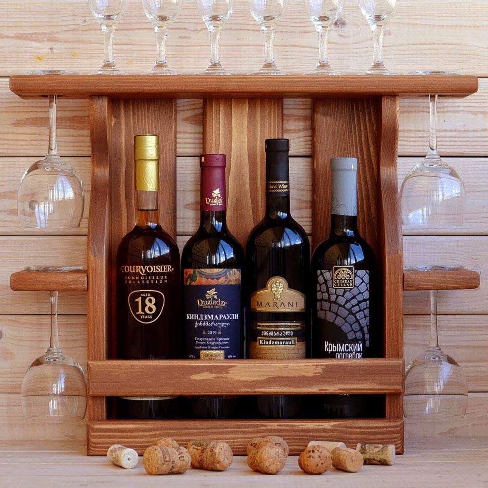 Полка для вина настенная из дерева Накагута 4 Шафран (ПНК-408806)