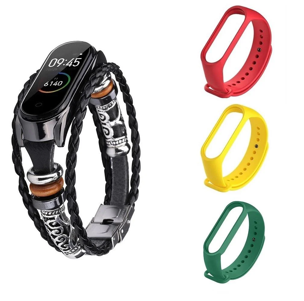 Ремешок винтажный для фитнес-браслета Xiaomi Mi Band 5/6 Type BB5 и 3 цветных ремешка (1509380921)
