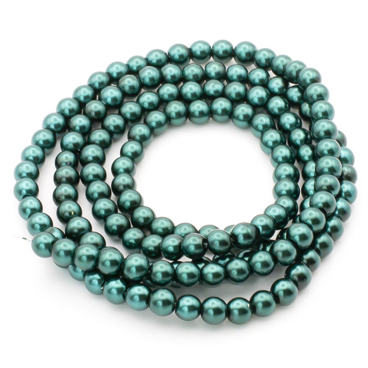 Бусины стеклянные на нитке под жемчуг 6 мм 80 см 145 шт. Зеленое море (БЖ0006к30)