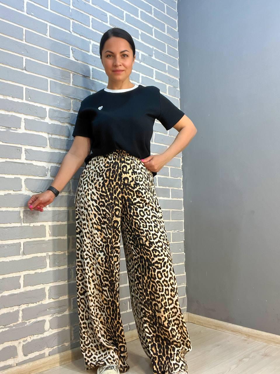 Брюки женские Irel 2080 пояс резинка леопардовый принт широкие палаццо OS Коричневый (2102) - фото 4