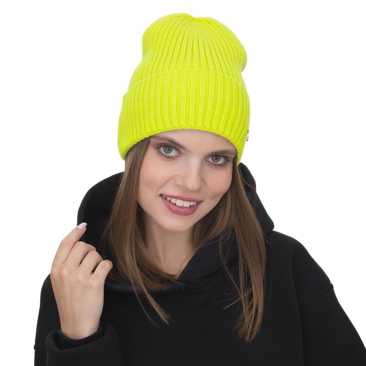 Шапка женская Malisa ДИКСИ с отворотом одинарная удлиненная one size Лайм (261310)
