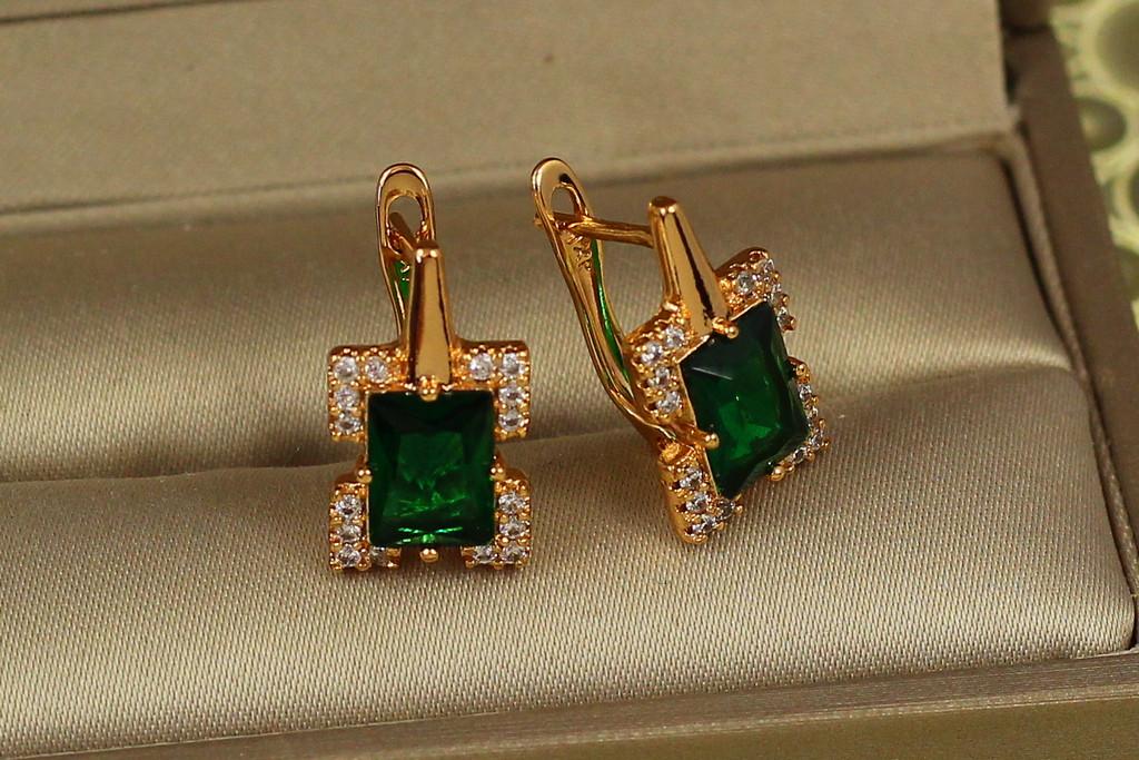 Серьги Xuping Jewelry Экран с зеленым камнем 1,7 см Золотистый (2479321803)