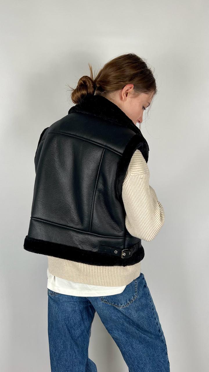 Дубленка женская Бренд #204-01 S Черный (23918469) - фото 4 Дубленка женская Бренд #204-01 S Черный (23918469) - фото 4