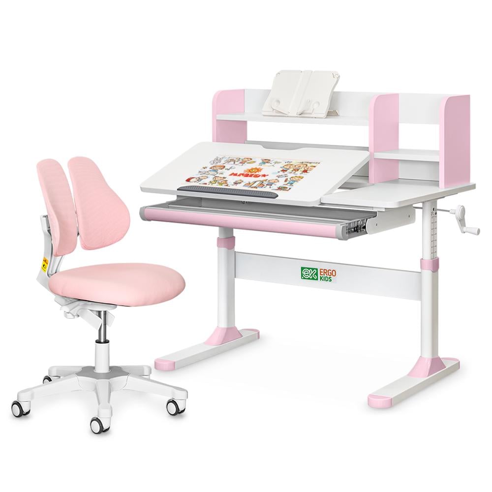 Парта дитяча шкільна Ergokids TH-330 Pink із кріслом Evo-kids Mio Lite KP TH-330 W/PN/Y-208 KP Рожевий