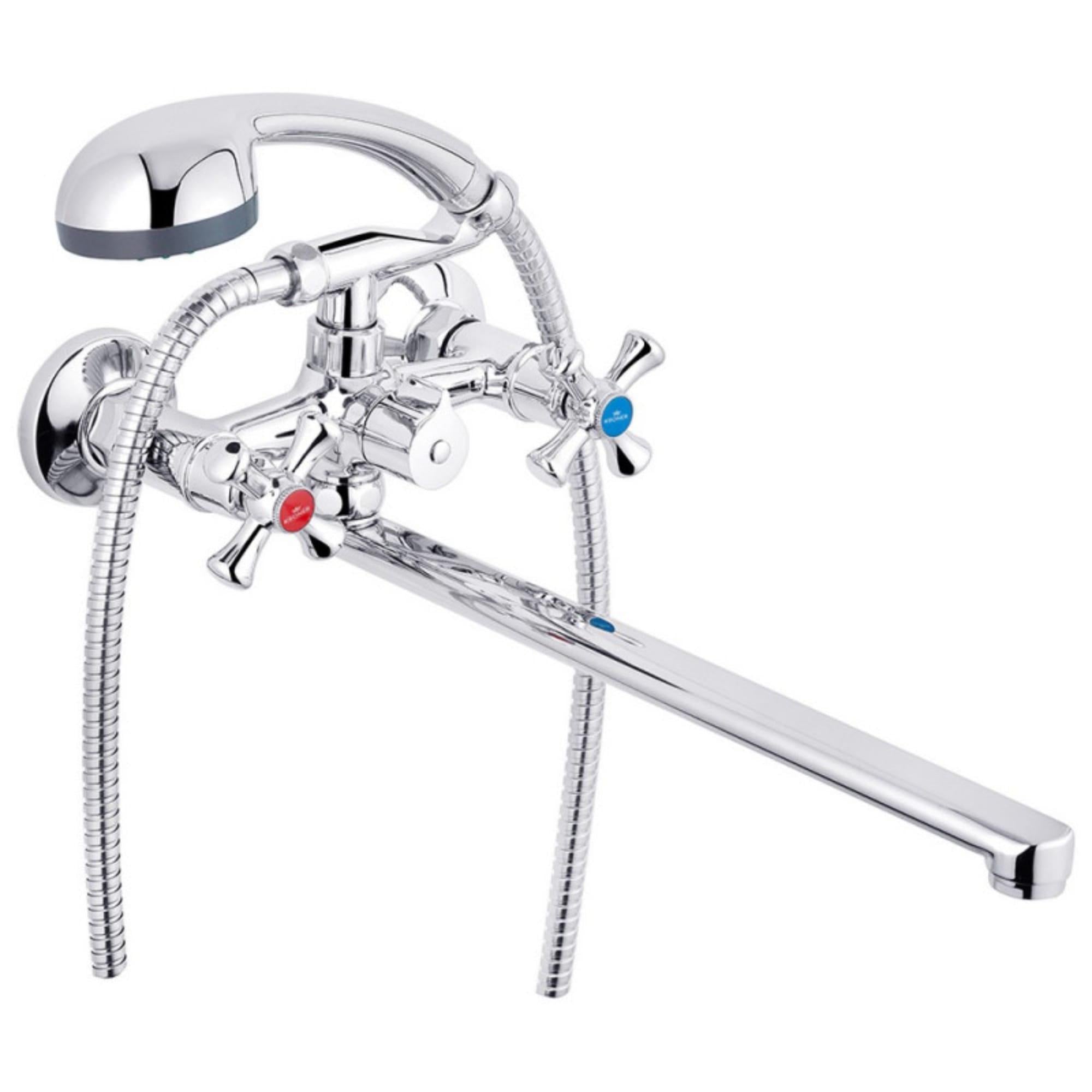 Смеситель для ванны Kroner KRM Rhein C070 двухвентильный с ручной лейкой Хром (CV016435)