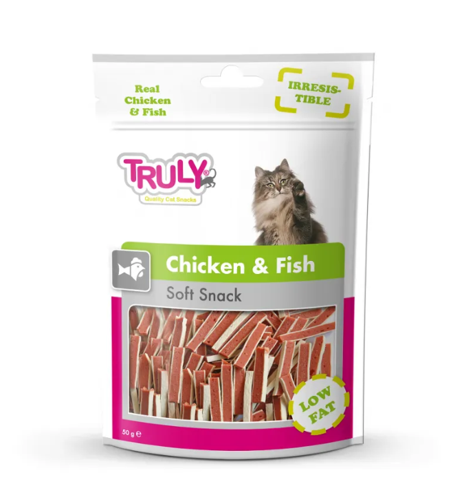 Ласощі для котів Truly Chicken & Fish Soft Snack-м'які снеки з куркою та рибою для кішок 50 г