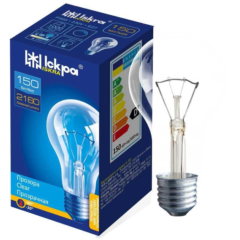 Лампа розжарювання Іскра прозора А65 150 Вт Е27 (27844439)