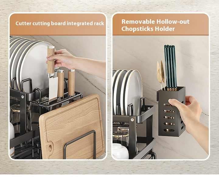 Сушарка двоярусна для посуду настільна з піддоном і зливом води Multifunctional Bowl Rack Чорний - фото 7 Сушарка двоярусна для посуду настільна з піддоном і зливом води Multifunctional Bowl Rack Чорний - фото 7