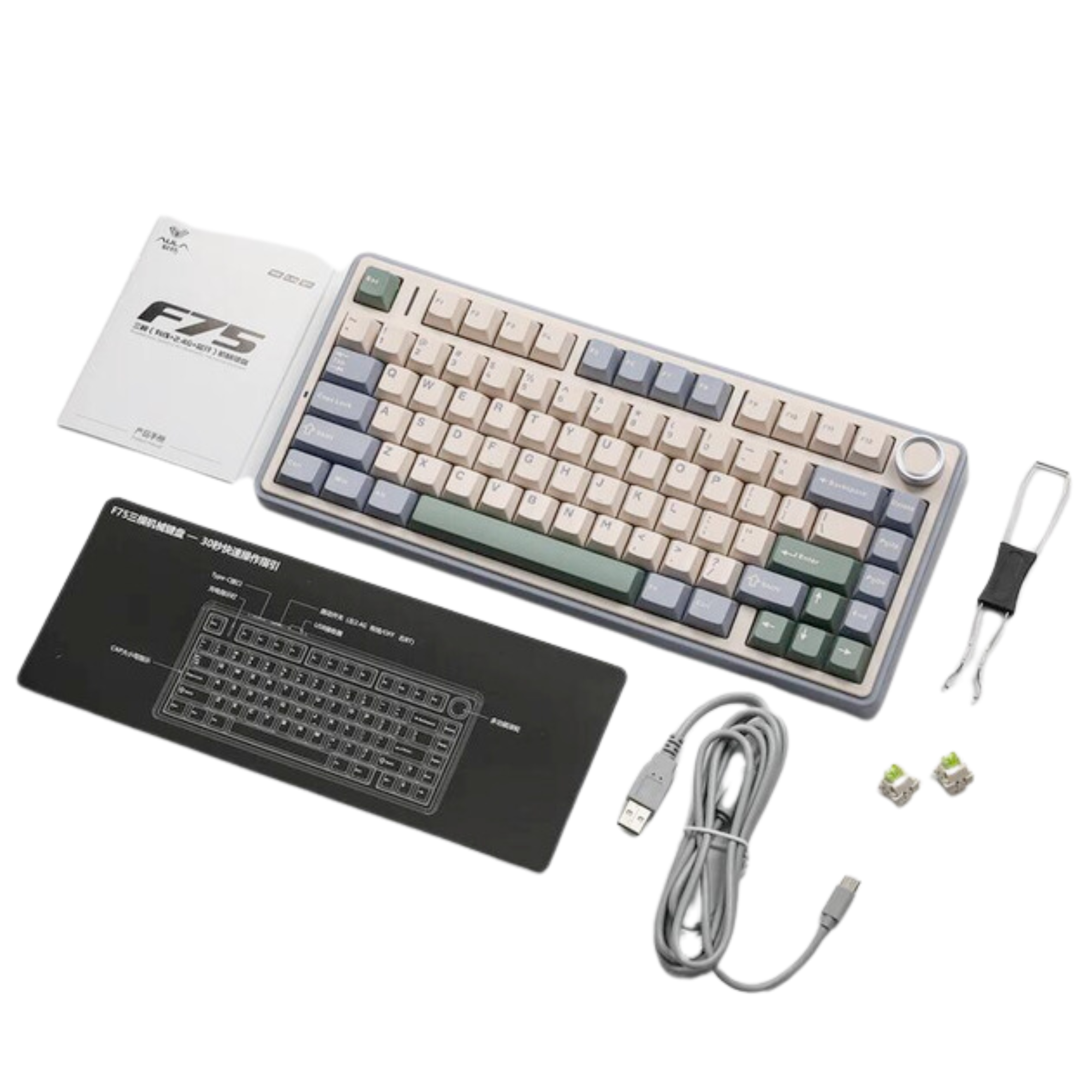 Клавиатура механическая беспроводная Aula F75 с подсветкой RGB и поддержкой Hot-Swap/гравировка ENG/UA/RU White/Green (GS-259) - фото 2 Клавиатура механическая беспроводная Aula F75 с подсветкой RGB и поддержкой Hot-Swap/гравировка ENG/UA/RU White/Green (GS-259) - фото 2