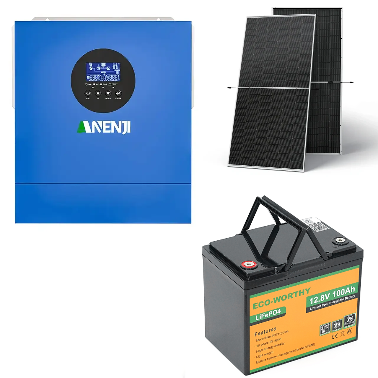 Комплект резервного питания 1,2 кВт инвертор Anenji 2000W 12V ANJ-2000W аккумулятор LiFePO4 Eco-Worthy 100Ач панель 2хLeapton 620W N-Type TOPCon Комплект резервного питания 1,2 кВт инвертор Anenji 2000W 12V ANJ-2000W аккумулятор LiFePO4 Eco-Worthy 100Ач панель 2хLeapton 620W N-Type TOPCon