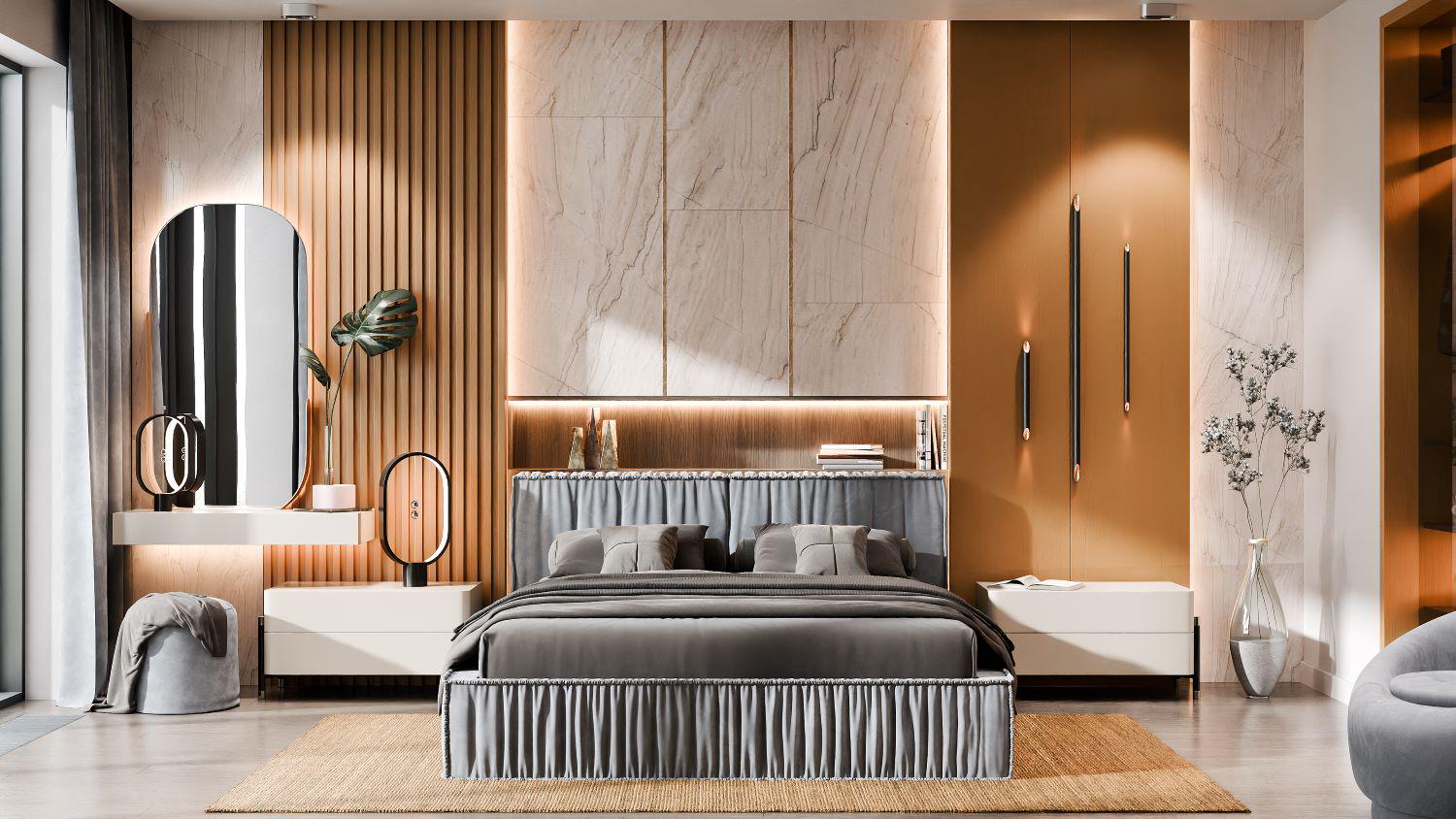 Кровать двуспальная с мягким изголовьем Світ Меблів Ванесса 3 с металлическим каркасом ДСП/ткань велюр 180x200 см Серый